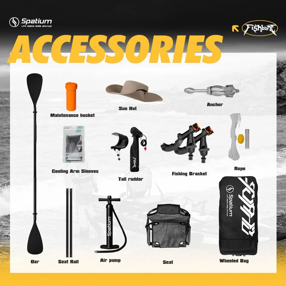 SUP Kayak Hybrid -Inflatable Pedal or Electric Drive Fishing Hybrid w/Seat