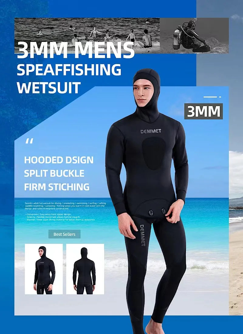 3MM Men's speaffishing wetsuit with beach and ocean background