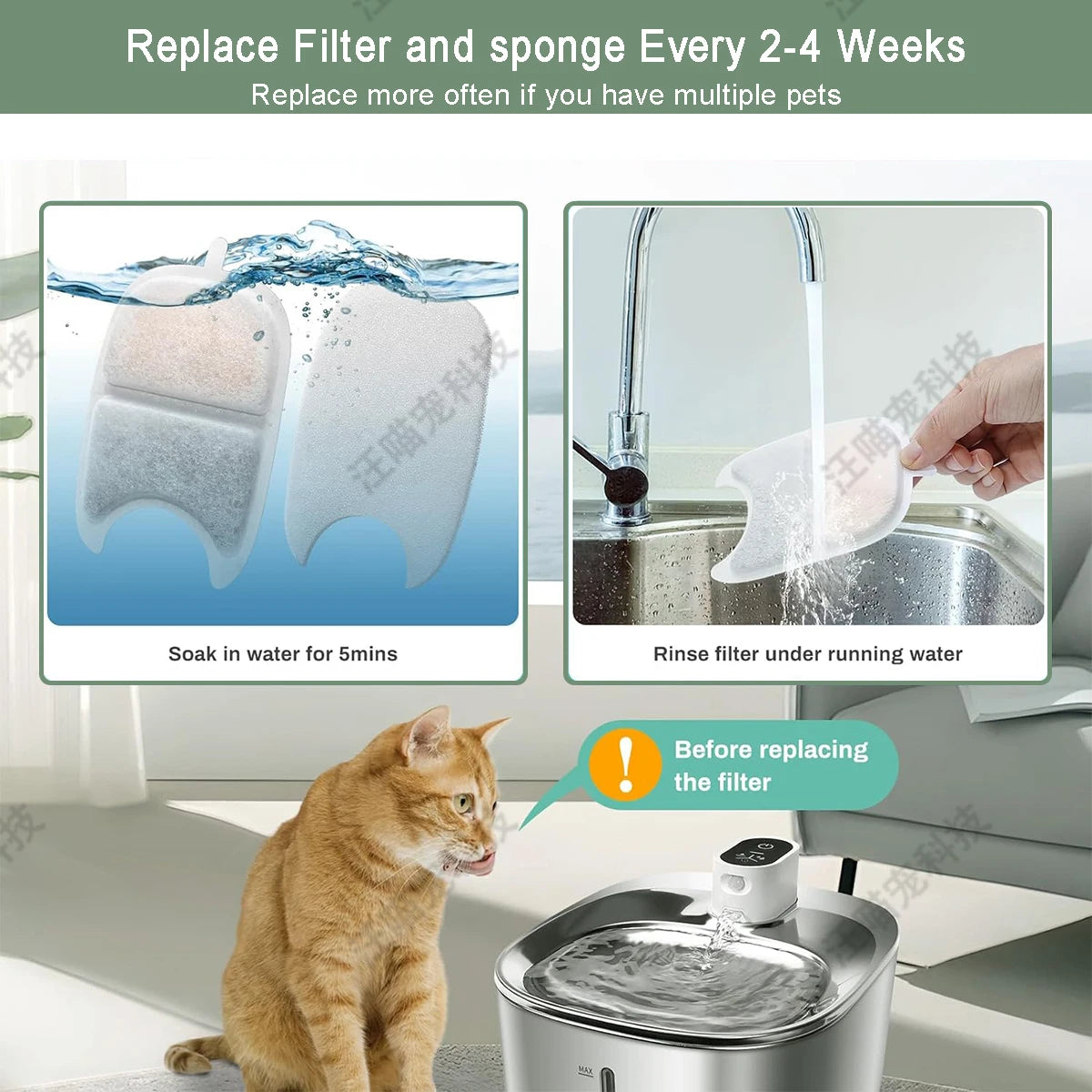HookUpCo. Easy-Clean Cat Water Fountain Filters