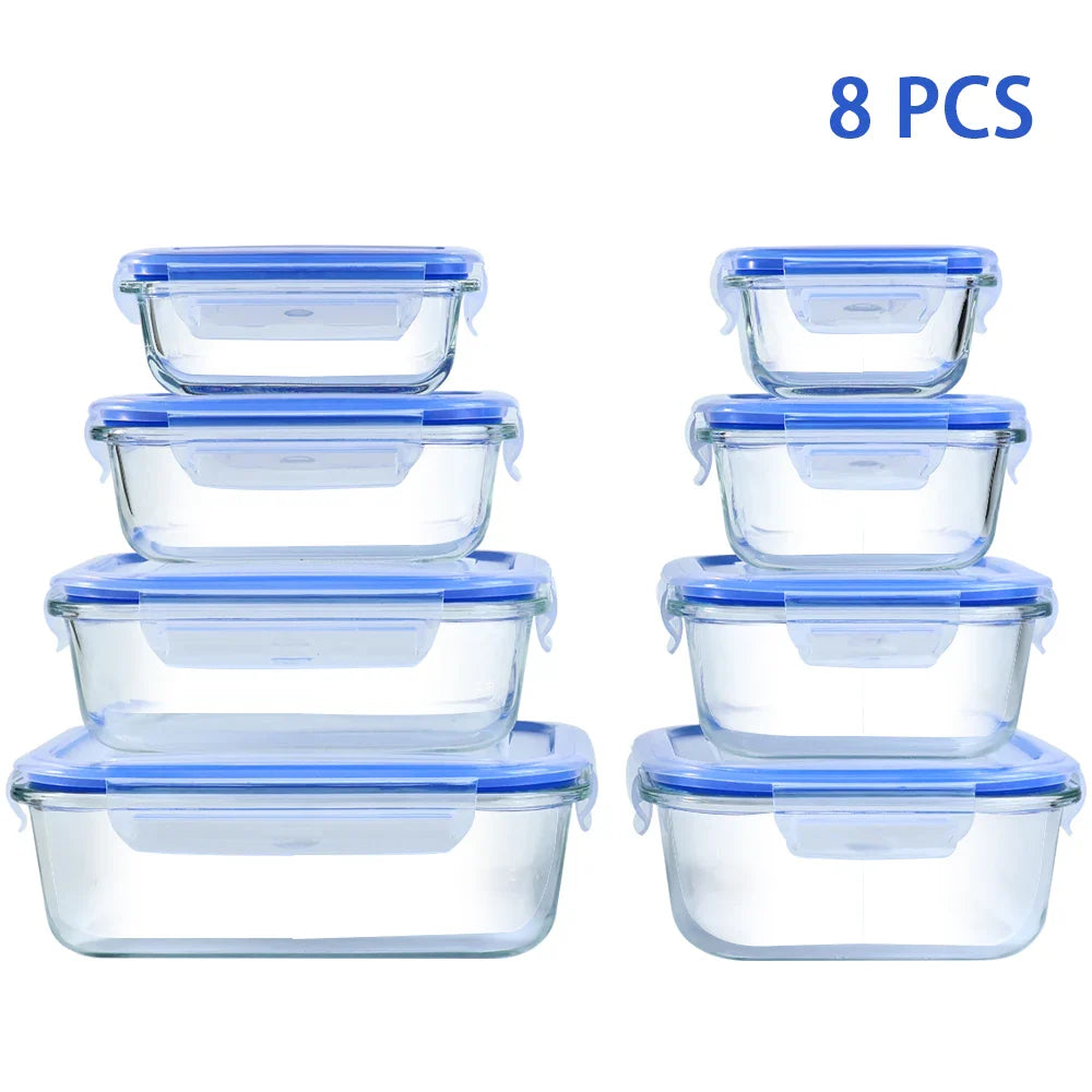 Leakproof Glass Food Storage Containers Set - 8 Pieces