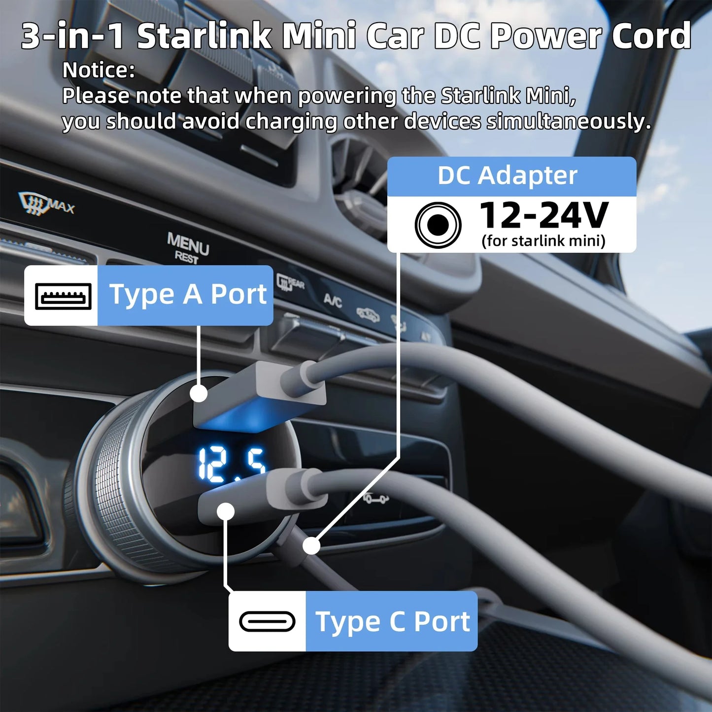 HookUpCo. Waterproof 3-in-1 Car Charger with Voltmeter - HookUpCo.