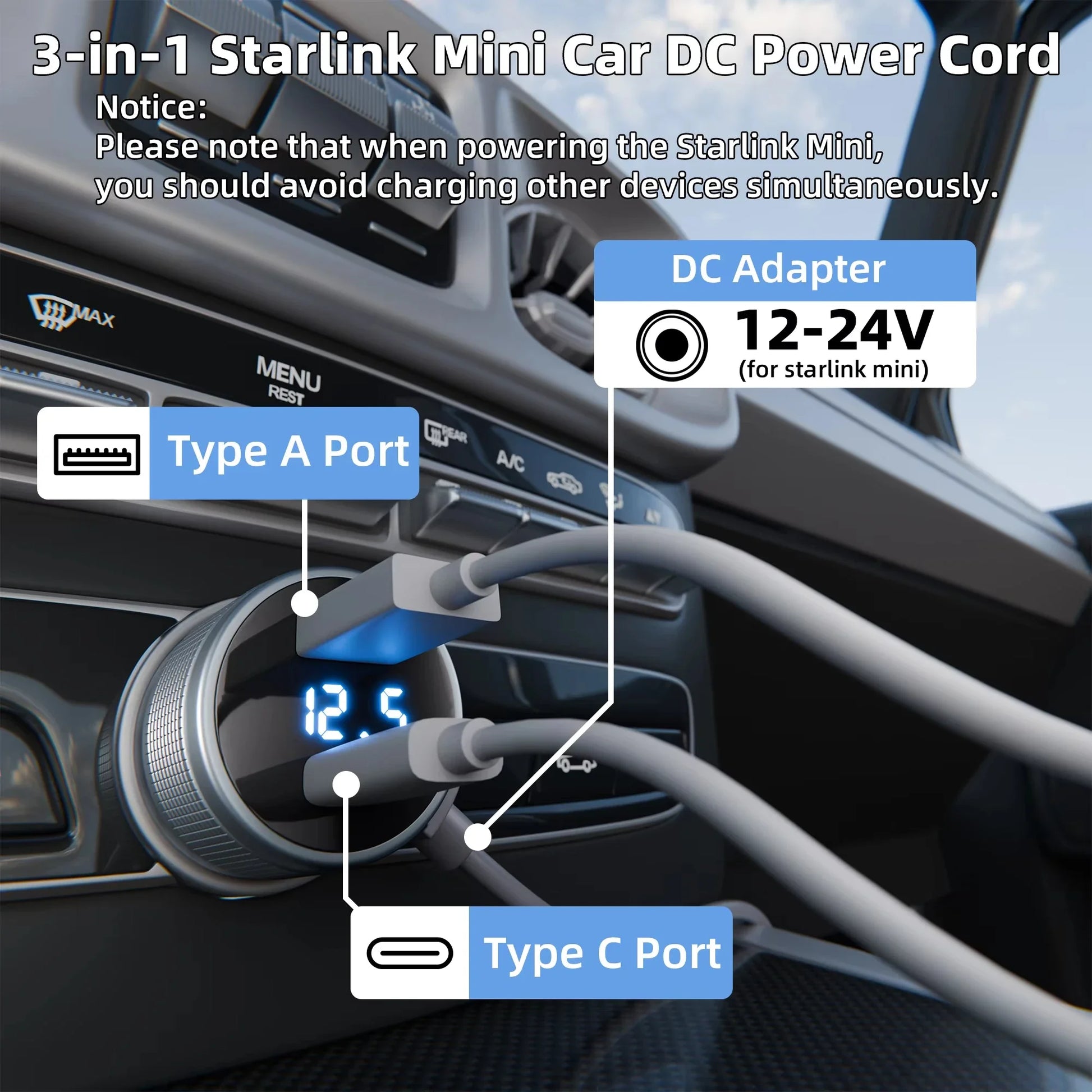 HookUpCo. Waterproof 3-in-1 Car Charger with Voltmeter - HookUpCo.