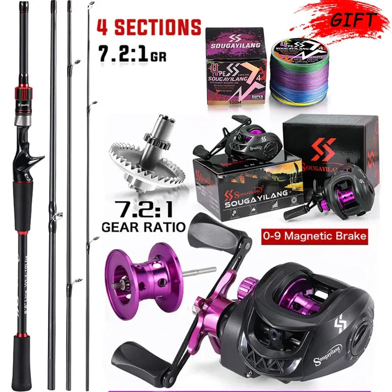 Premium Sougayilang Fishing Rod Reel Combo 1.8~2.1m Carbon Fiber Casting Rod and 7.2:1 Gear Ratio Baitcasting Ree Max Drag 10kg for Bass from HookUpCo.HookUpCo.