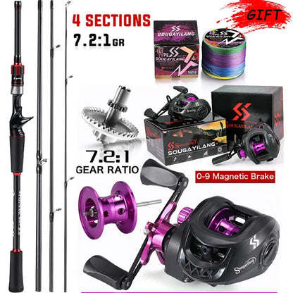 Premium Sougayilang Fishing Rod Reel Combo 1.8~2.1m Carbon Fiber Casting Rod and 7.2:1 Gear Ratio Baitcasting Ree Max Drag 10kg for Bass from HookUpCo.HookUpCo.