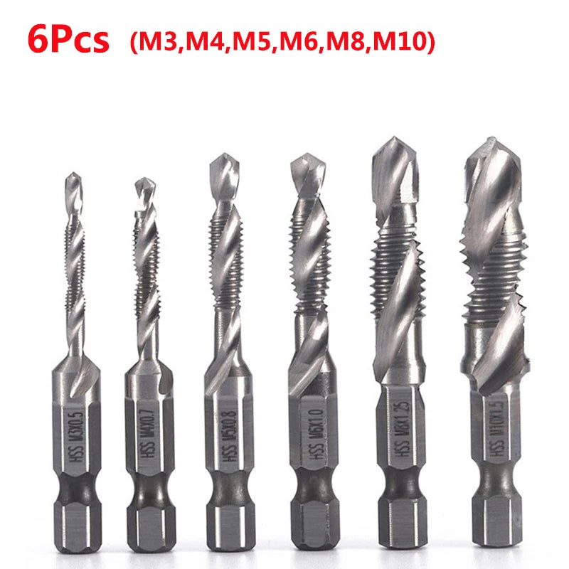 HookUpCo. Titanium Hex Shank Metric Tap Drill Bit Set