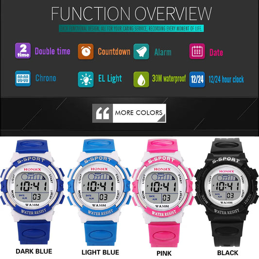 Waterproof LED Sports Watch for Kids with Alarm and Date
