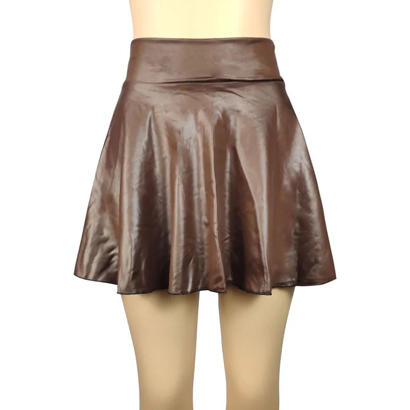 High Waist Faux Leather A-Line Mini Skirt for Women