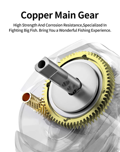 High-strength copper main gear for fishing reel with corrosion resistance, close-up view.
