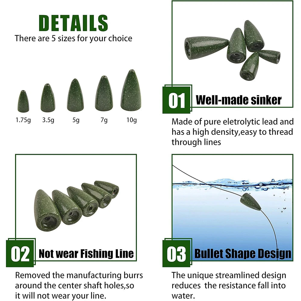 HookUpCo. 30-Piece Painted Bullet Fishing Weights - HookUpCo.