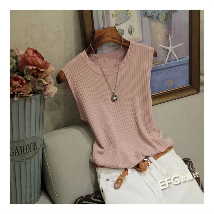 Summer Sleeveless Knit Blouse for Women - Casual Comfort Wear