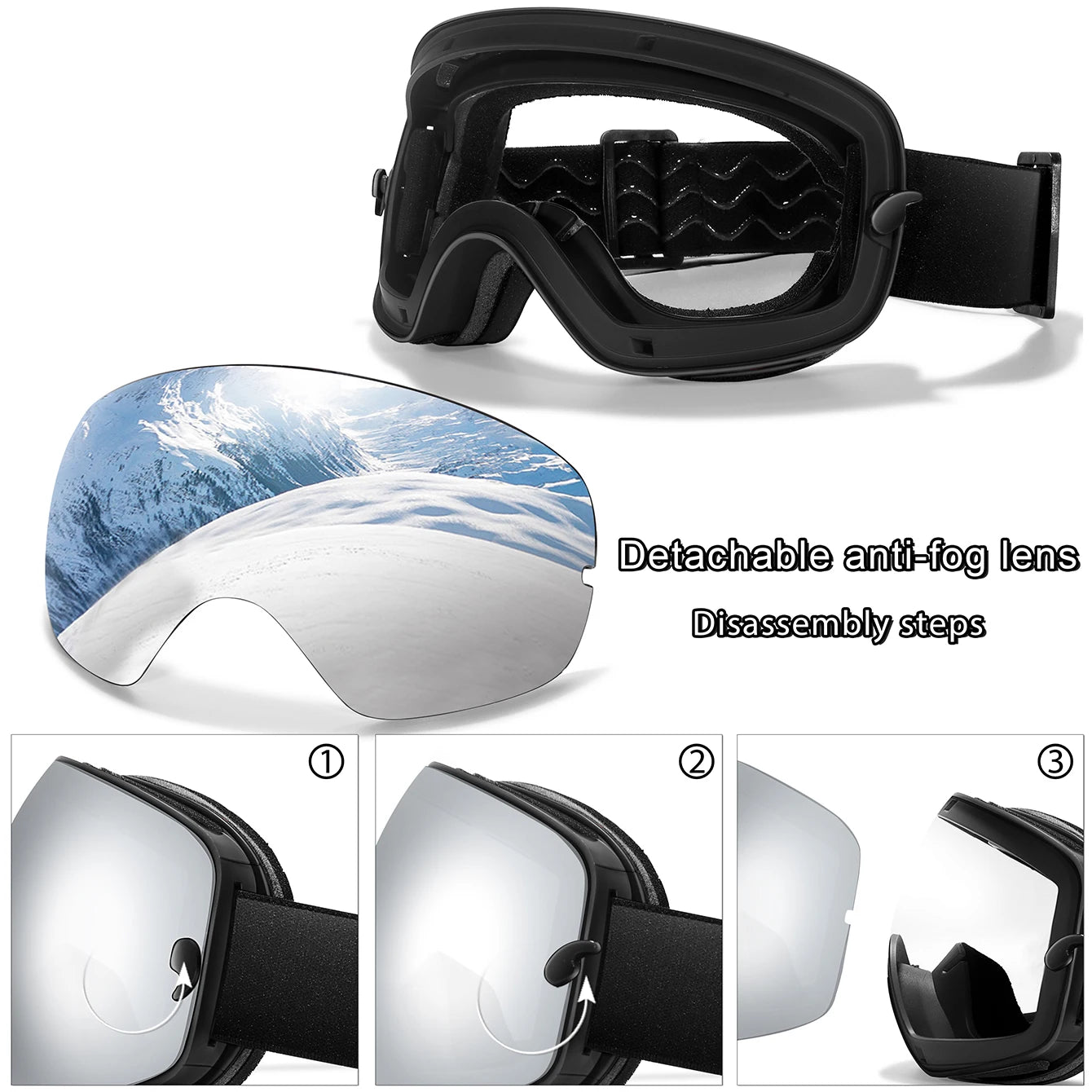 HookUpCo. Anti-Fog Ski Goggles with UV400 Protection