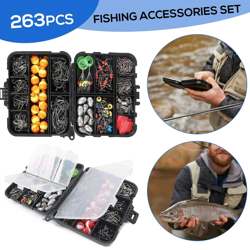 263pcs Fishing Accessory Set with Tackle Box and Tools