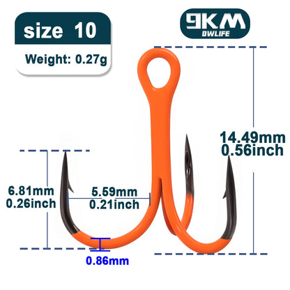 HookUpCo. 10Pcs Treble Hooks 2X Strong for Deep Fishing