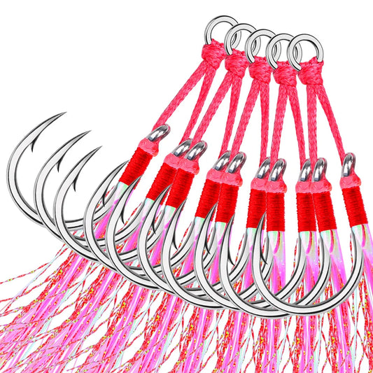 High Carbon Steel Fishing Hooks with Feather - 5 Pairs Set