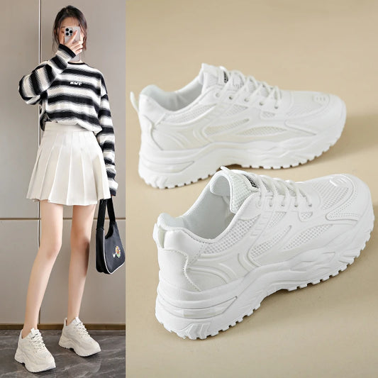Chunky White Leather Sneakers for Women - Stylish & Durable