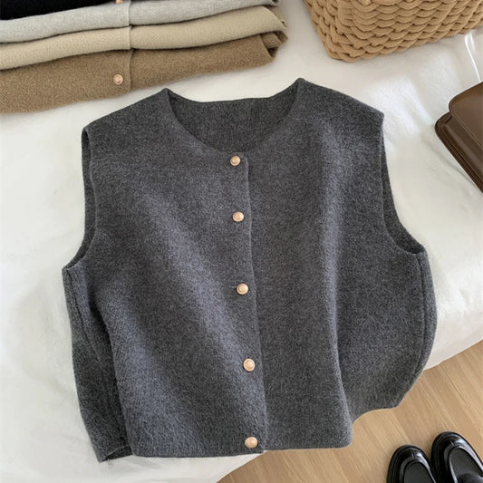Korean Style Knitted Sleeveless Cardigan for Women
