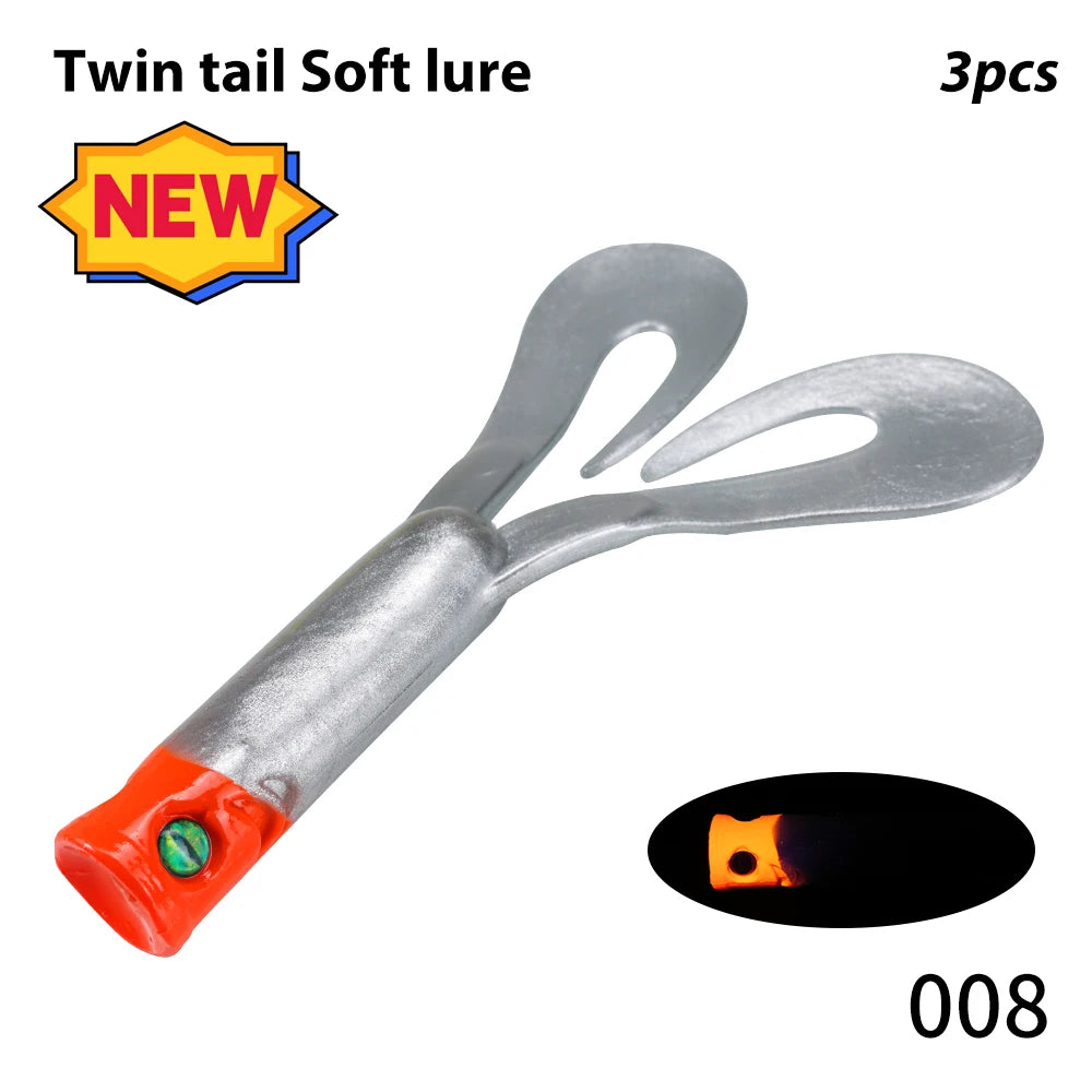 HookUpCo. Twin Tail Soft Fishing Lures, 3PCS - HookUpCo.