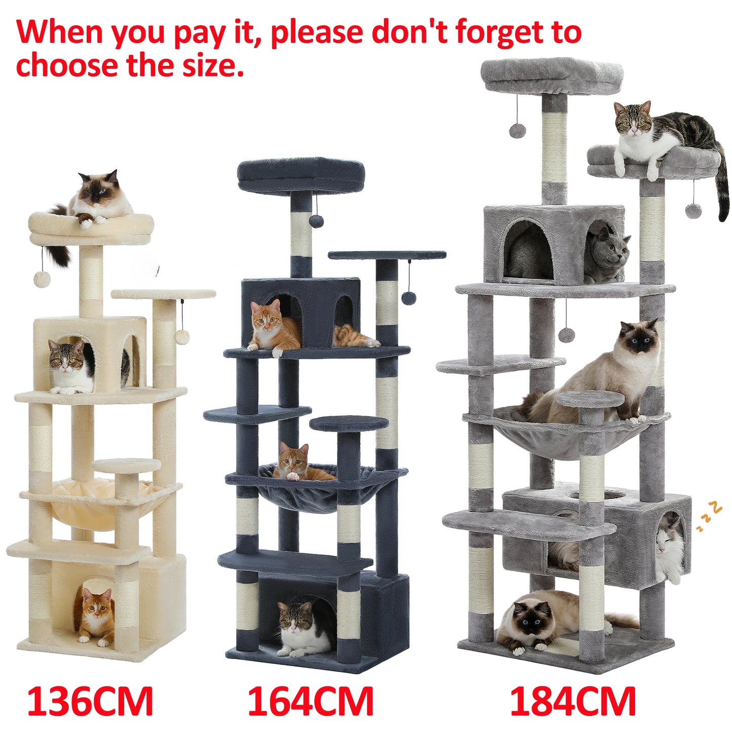 HookUpCo. Large Cat Tree with Hammock and Scratching Posts