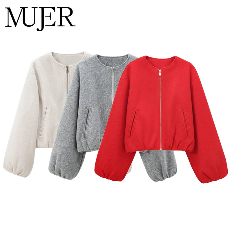 Soft Red Zipper Bomber Jacket for Women - Sporty Style