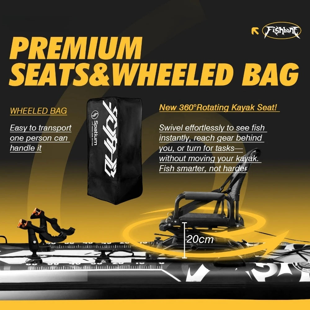 SUP Kayak Hybrid -Inflatable Pedal or Electric Drive Fishing Hybrid w/Seat