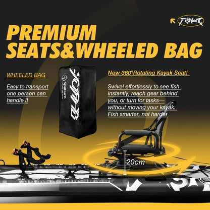 SUP Kayak Hybrid -Inflatable Pedal or Electric Drive Fishing Hybrid w/Seat