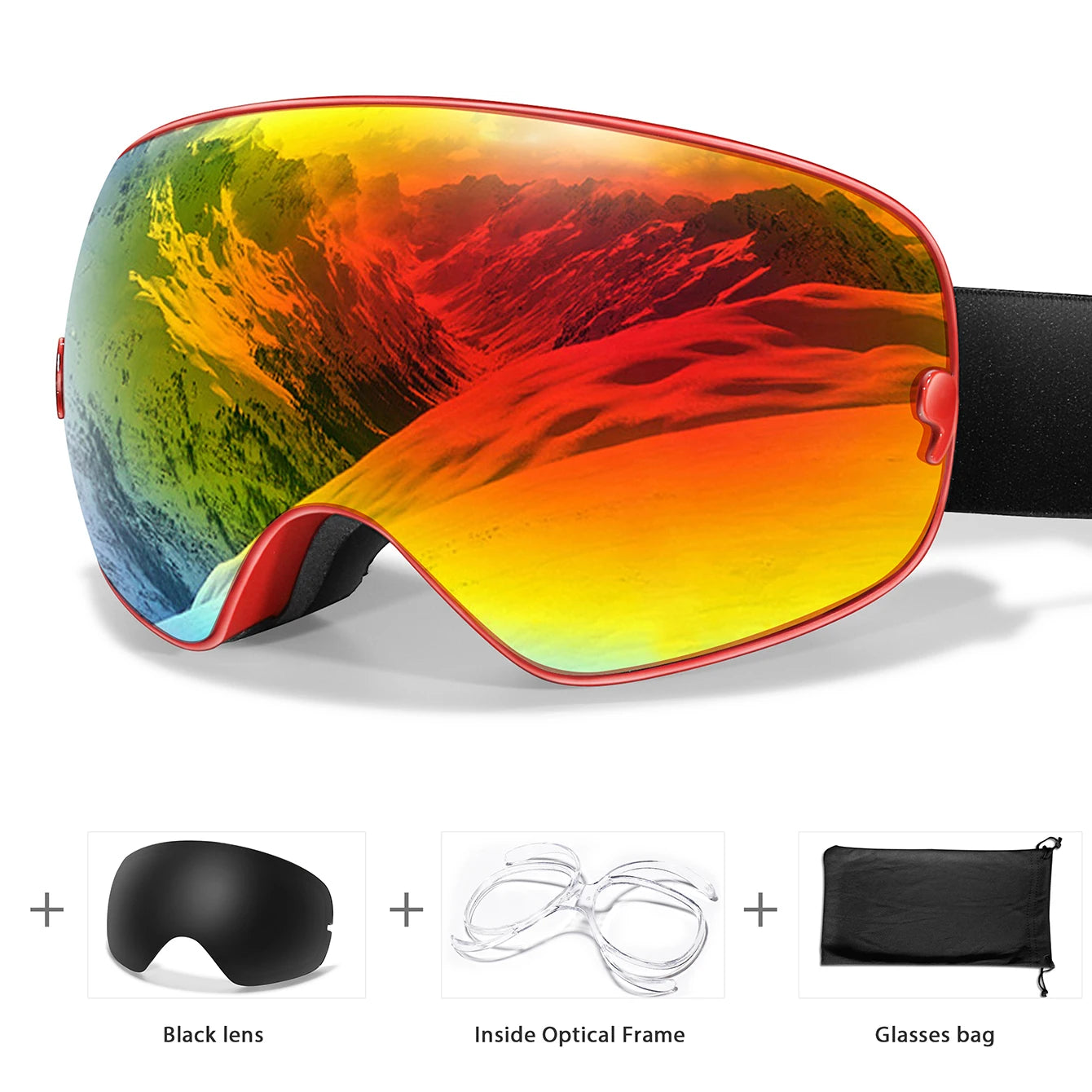 HookUpCo. Anti-Fog Ski Goggles with UV400 Protection