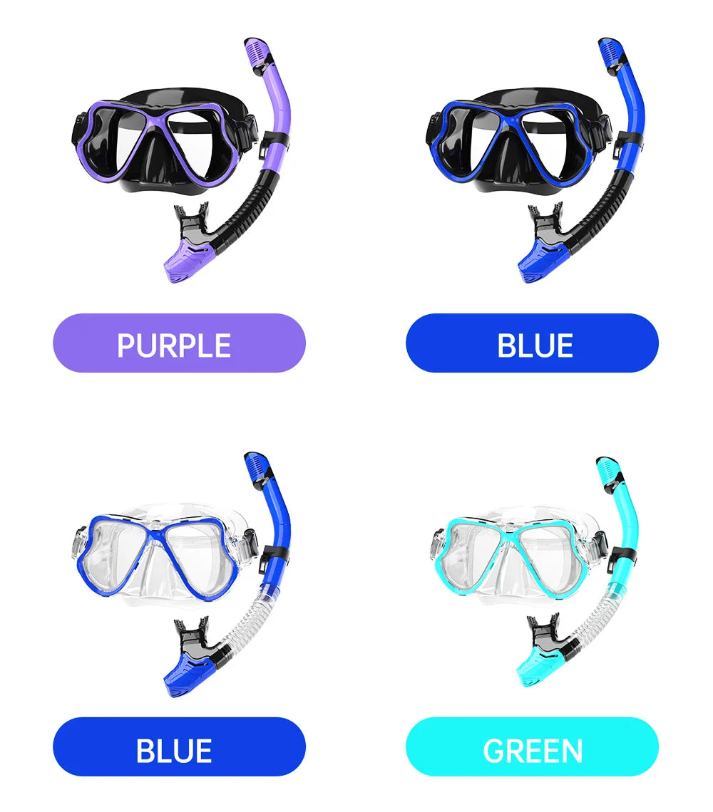 Dry Snorkel Mask Set Panoramic Wide View Anti-Fog for Adults Underwater Snorkeling Swimming Training Diving Glasses Adjustable