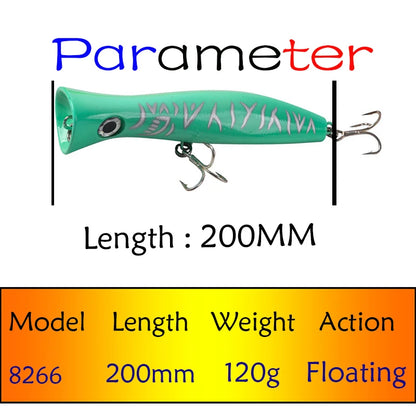 HookUpCo. Big Game Trolling Popper Lure 200mm - HookUpCo.