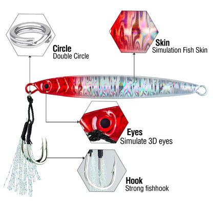 Metal Jigging Lure with 3D Eyes and Sharp Hooks