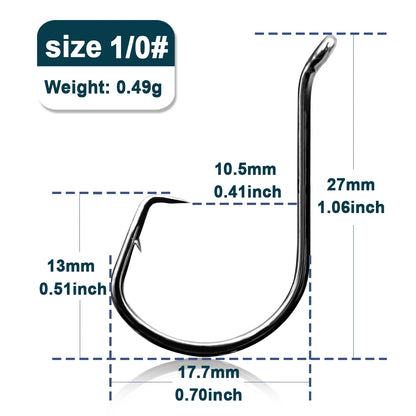 HookUpCo. Offset Barbed Fishing Hooks Set 25-50Pcs - HookUpCo.