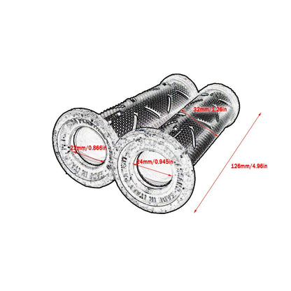 HookUpCo 22mm universal handlebar grips in silver textured rubber with molded patterns and measured dimensions.