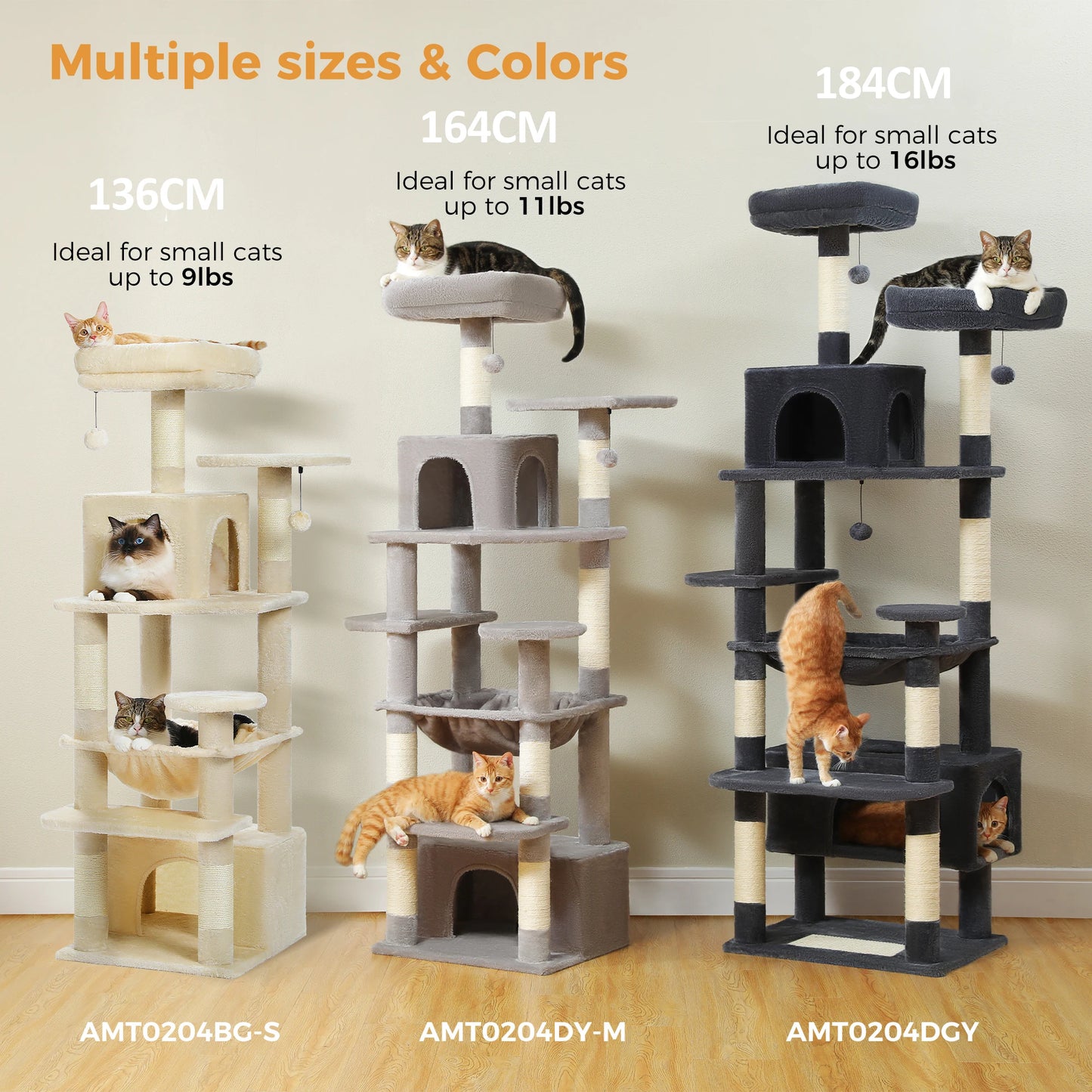 HookUpCo. Large Cat Tree with Hammock and Scratching Posts