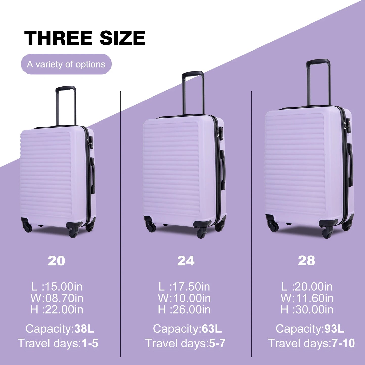 HookUpCo. Durable Hardside Luggage Set