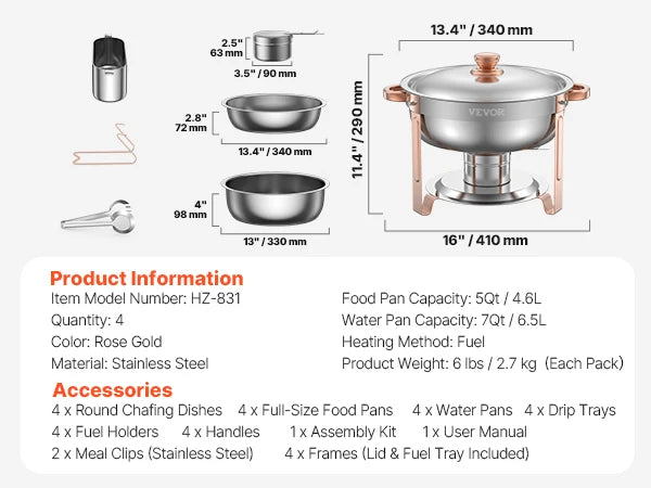 HookUpCo. Stainless Steel Chafers