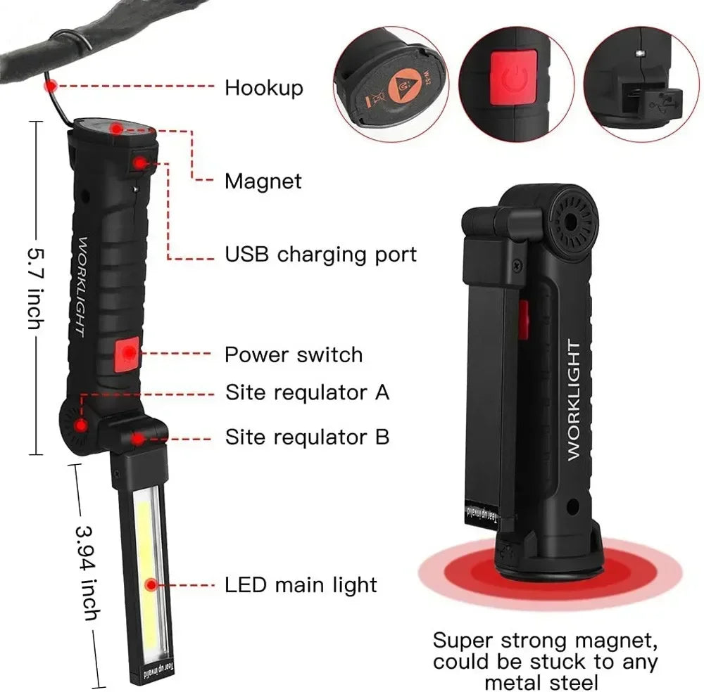 HookUpCo. USB Rechargeable LED Work Light with Magnet
