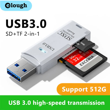 High-Speed 2-in-1 USB 3.0 Card Reader for Micro SD & TF