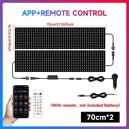 LED panel with app and remote control setup, including dimensions and accessories.