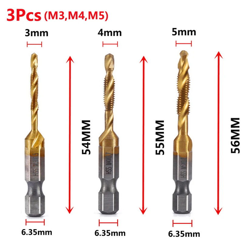 HookUpCo. Titanium Hex Shank Metric Tap Drill Bit Set