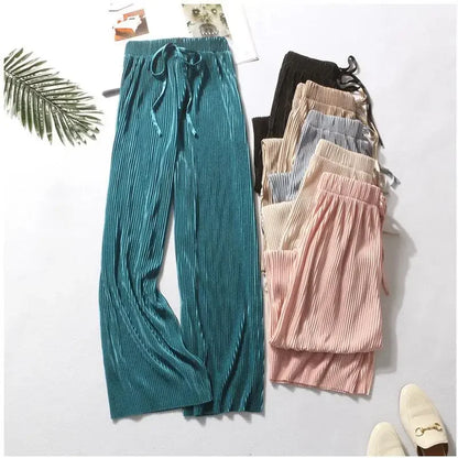 Summer Pleated Wide Leg Pants in Ice Silk for Effortless Style