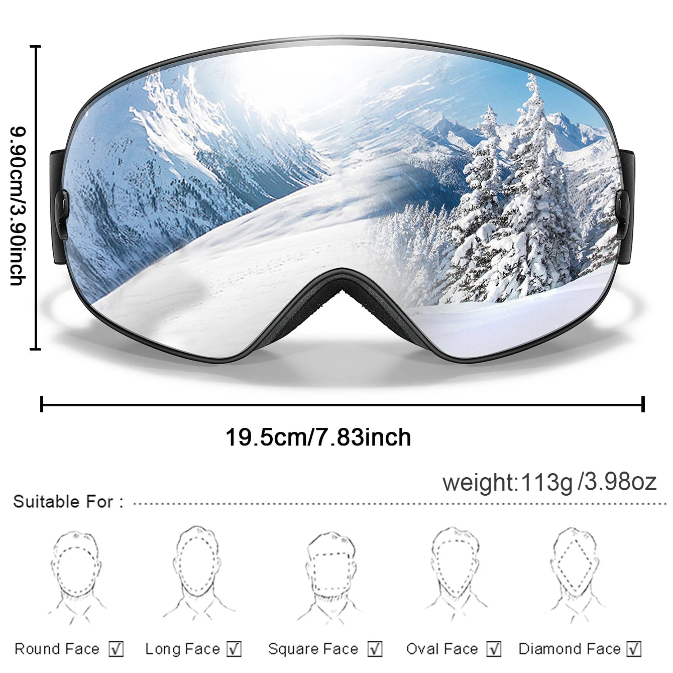 HookUpCo. Anti-Fog Ski Goggles with UV400 Protection