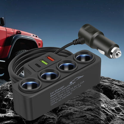 HookUpCo. Fast Charging 4-Socket Car Adapter - HookUpCo.