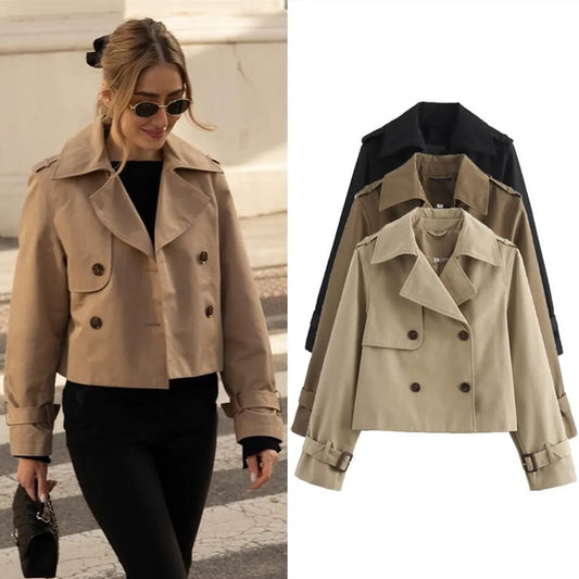 HookUpCo. Women's Vintage Cropped Trench Jacket for Spring