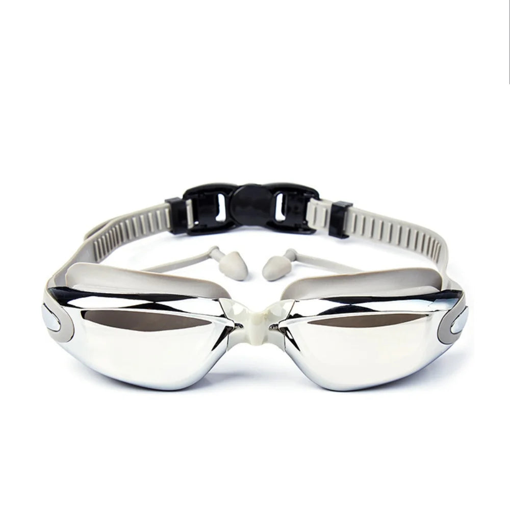 Swimming Goggles Adults Swim Glasses with Earplug Men Women Anti-fog Waterproof Swim Eyewear Pool Diving Training Race Glasses