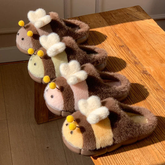 Cozy Furry Bee Slippers for Women - Perfect for Autumn Wear