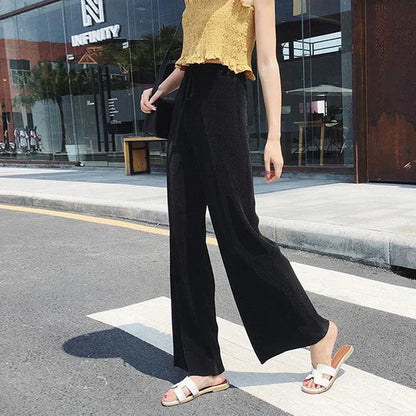 Summer Pleated Wide Leg Pants in Ice Silk for Effortless Style