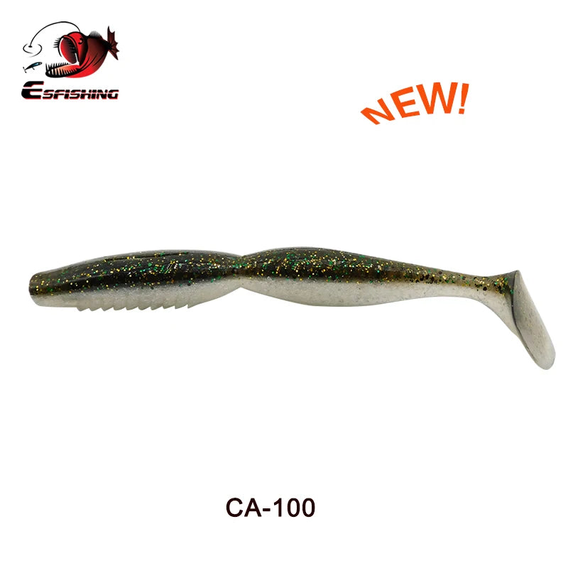 Soft plastic paddle tail fishing lure with glitter, ideal for freshwater or saltwater angling.