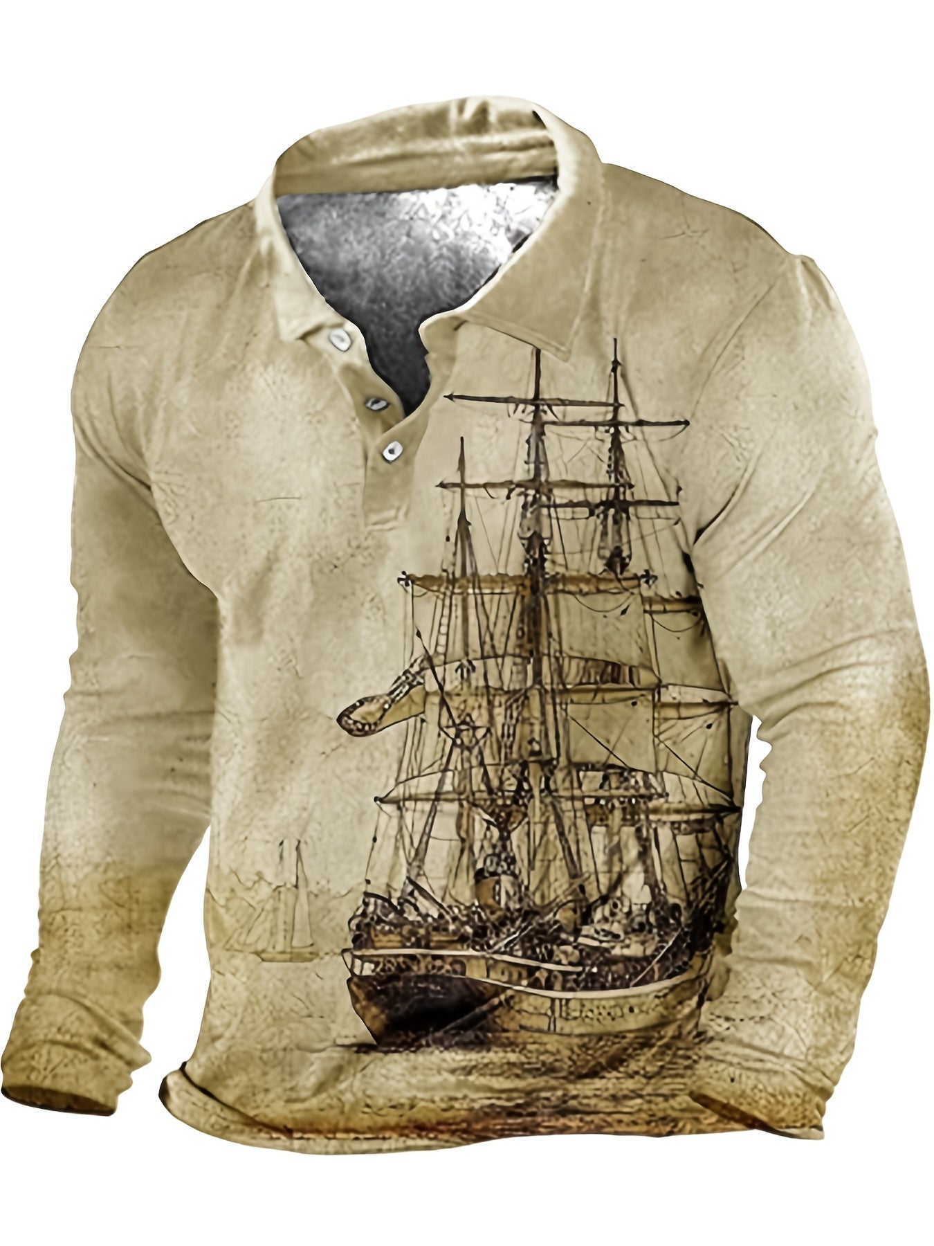 Plus Size Men's 3D Sailboat Print Long Sleeve Shirt