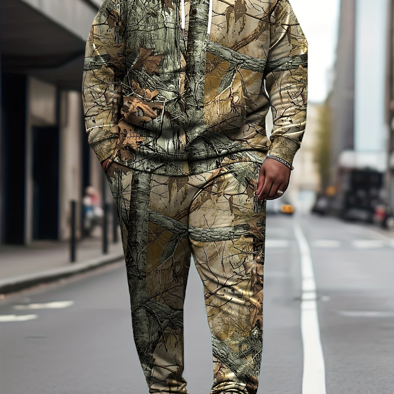 Plus Size Men's 3D Graphic Print Hoodie & Sweatpants Set