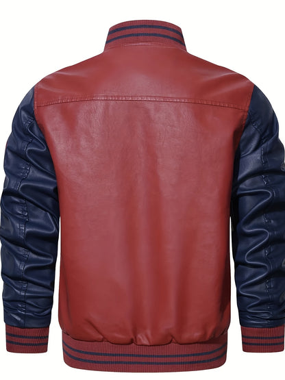 Men's Letter 'R' Print PU Jacket – Bold & Functional Wear