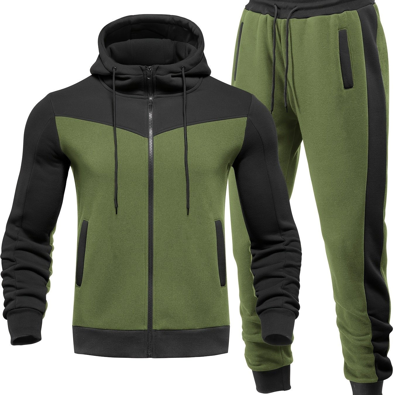 Men's Color Block Hooded Jacket and Sweatpants Set